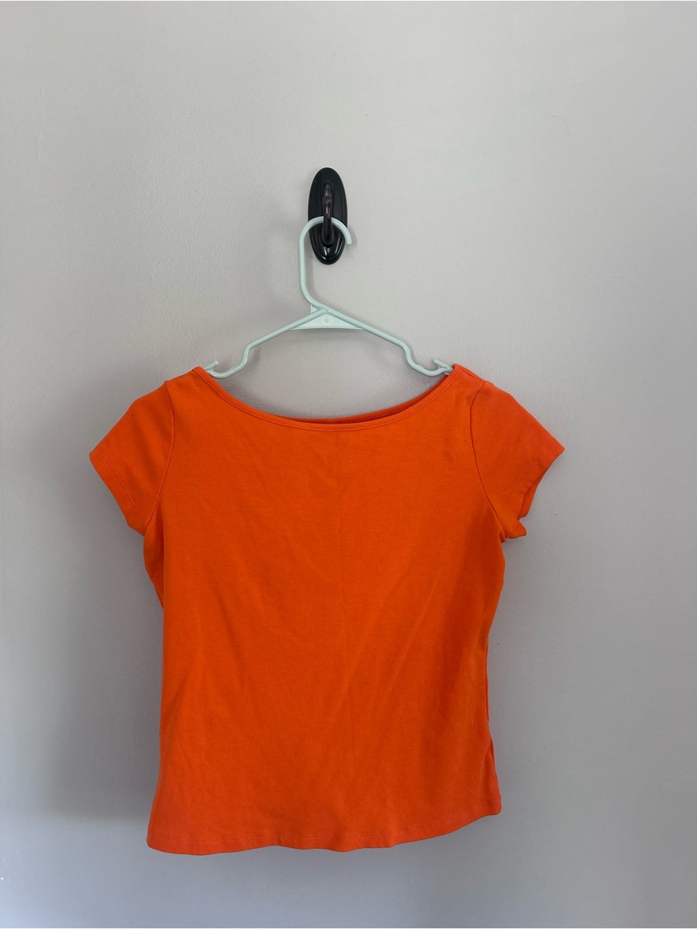 Orange Fitted Tee, Scoop Neck Short Sleeve Top, Size L